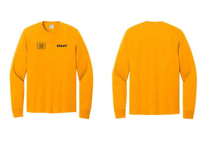 NYC Factory Custom Logo Staff Cotton Long Sleeve T-Shirt (Rustic) - STAFF + Your Logo - Gold
