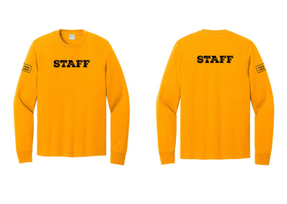 NYC Factory Custom Logo Staff Cotton Long Sleeve T-Shirt (Rustic) - Front + Back + Your Logo Sleeve - Gold