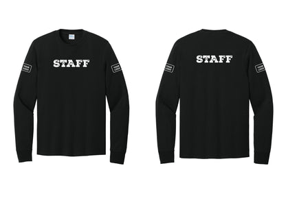 NYC Factory Custom Logo Staff Cotton Long Sleeve T-Shirt (Rustic) - Front + Back + Your Logo Sleeves - Black