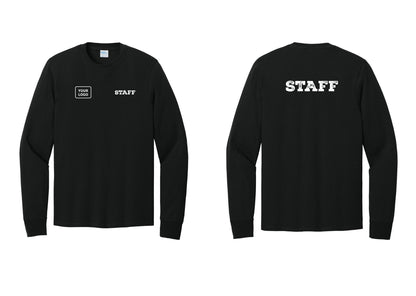 NYC Factory Custom Logo Staff Cotton Long Sleeve T-Shirt (Rustic) - STAFF + Your Logo + Back - Black