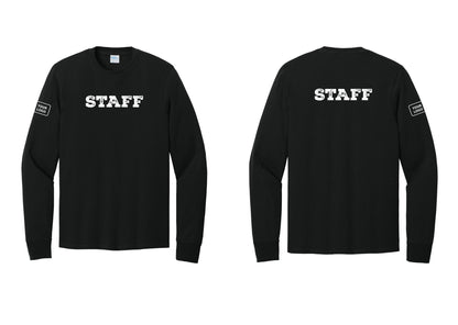 NYC Factory Custom Logo Staff Cotton Long Sleeve T-Shirt (Rustic) - Front + Back + Your Logo Sleeve - Black