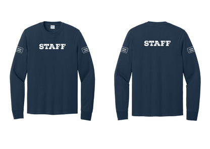 NYC Factory Custom Logo Staff Cotton Long Sleeve T-Shirt (Rustic) - Front + Back + Your Logo Sleeves - Navy