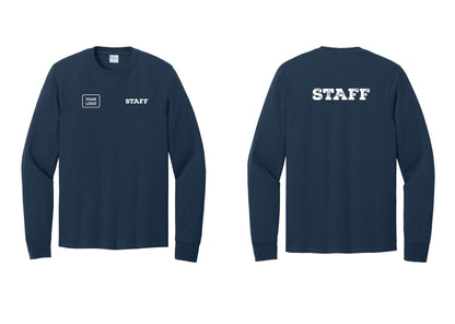 NYC Factory Custom Logo Staff Cotton Long Sleeve T-Shirt (Rustic) - STAFF + Your Logo + Back - Navy