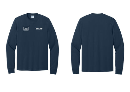 NYC Factory Custom Logo Staff Cotton Long Sleeve T-Shirt (Rustic) - STAFF + Your Logo - Navy