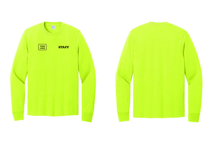 NYC Factory Custom Logo Staff Cotton Long Sleeve T-Shirt (Rustic) - STAFF + Your Logo - Safety Green