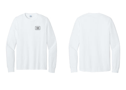 NYC Factory Custom Logo Staff Cotton Long Sleeve T-Shirt (Rustic) - Your Logo Only - White