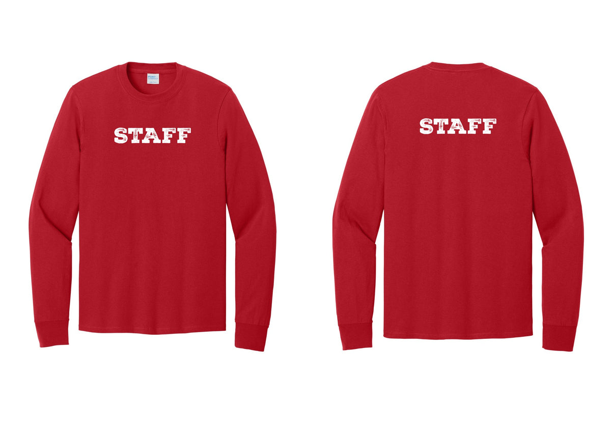 NYC Factory Staff Cotton Long Sleeve T-Shirt (Rustic) - Front + Back - Red