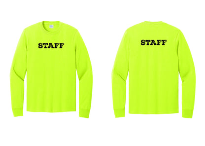 NYC Factory Staff Cotton Long Sleeve T-Shirt (Rustic) - Front + Back - Safety Green