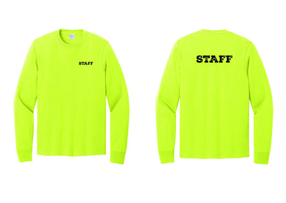 NYC Factory Staff Cotton Long Sleeve T-Shirt (Rustic) - Chest + Back - Safety Green