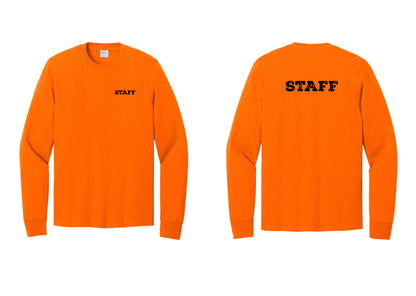 NYC Factory Staff Cotton Long Sleeve T-Shirt (Rustic) - Chest + Back - Safety Orange