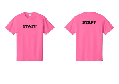 NYC Factory Staff T-Shirt, Rustic Lettering - Front + Back - Neon Pink