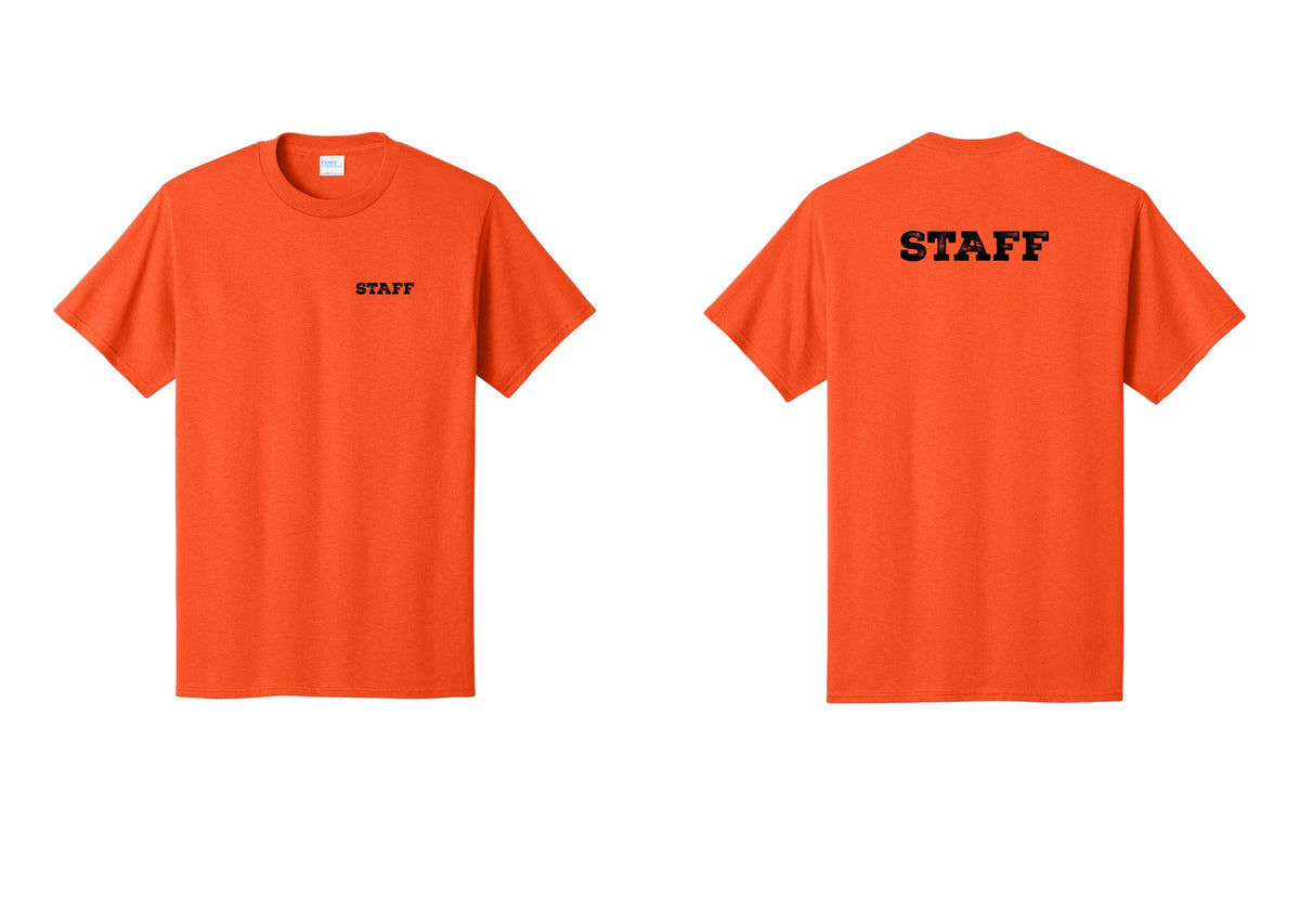 NYC Factory Staff T-Shirt, Rustic Lettering - Chest + Back - Orange
