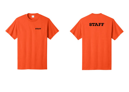 NYC Factory Staff T-Shirt, Rustic Lettering - Chest + Back - Orange