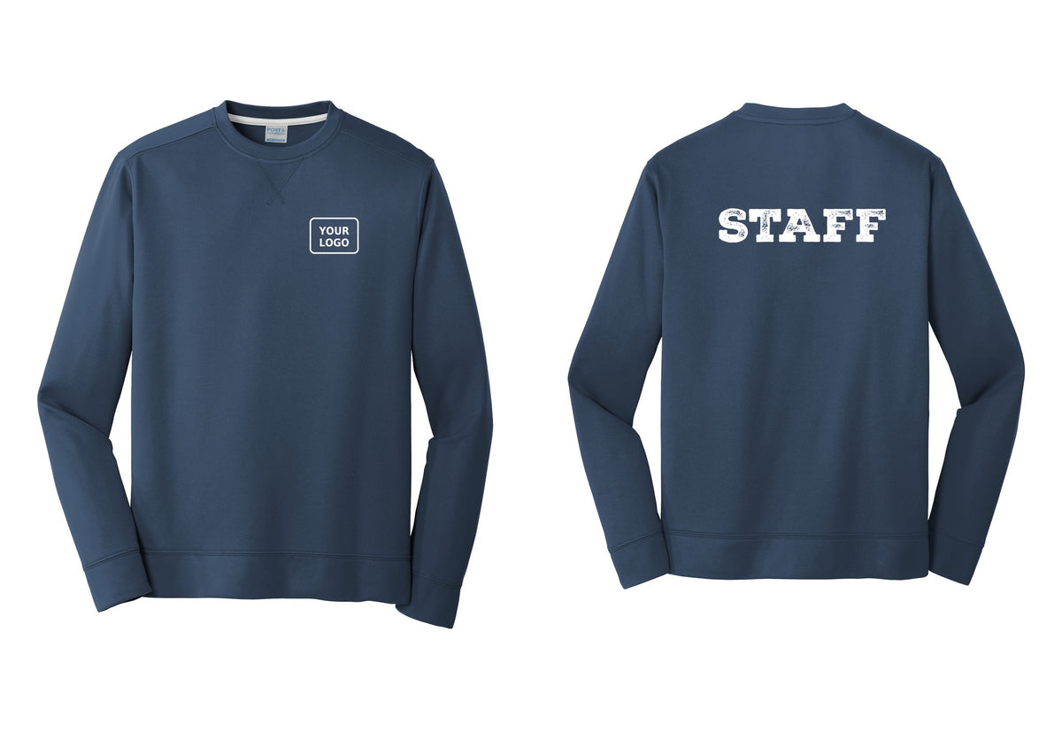 NYC Factory Custom Logo Staff Performance Fleece Crewneck Sweatshirt (Rustic) - Your Logo + Back - Navy
