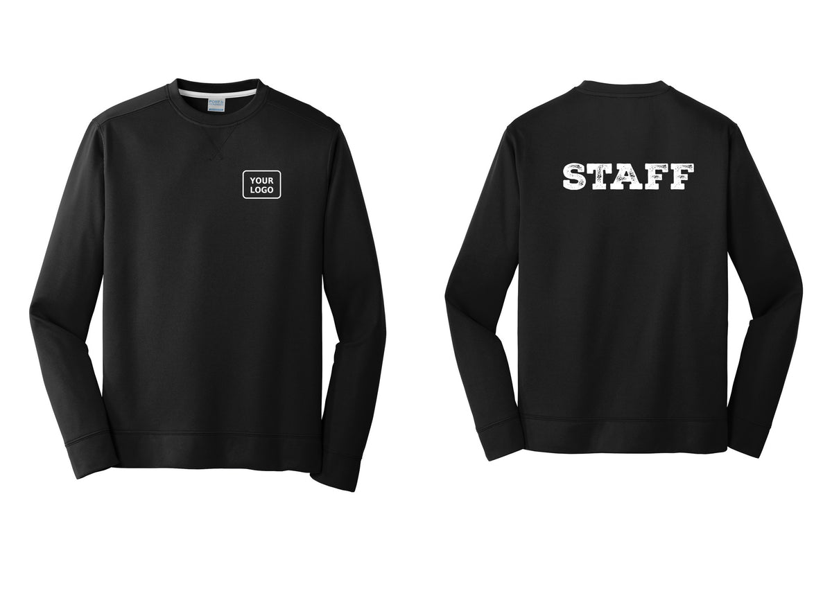 NYC Factory Custom Logo Staff Performance Fleece Crewneck Sweatshirt (Rustic) - Your Logo + Back - Black
