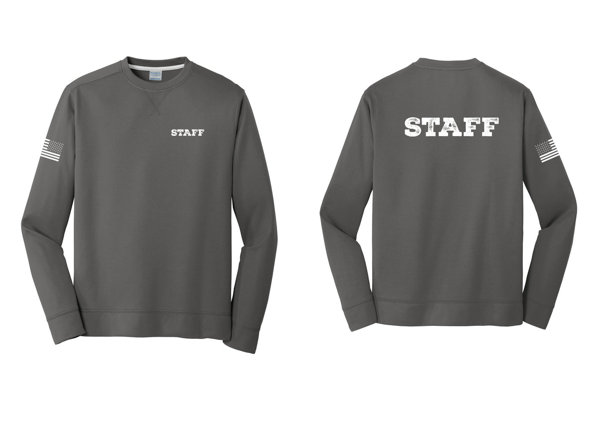 NYC Factory Staff Performance Fleece Crewneck Sweatshirt (Rustic) - Chest + Back + US Flag Sleeve - Charcoal