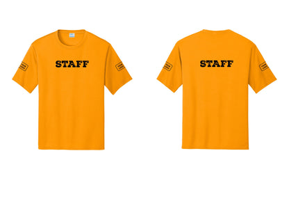 NYC Factory Custom Logo Staff Performance T-Shirt (Rustic) - Front + Back + Your Logo Sleeves - Gold