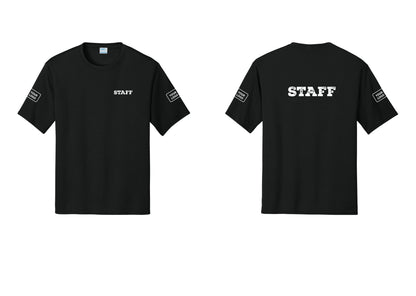 NYC Factory Custom Logo Staff Performance T-Shirt (Rustic) - Chest + Back + Your Logo Sleeves - Black