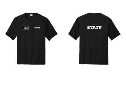 NYC Factory Custom Logo Staff Performance T-Shirt (Rustic) - STAFF + Your Logo + Back - Black