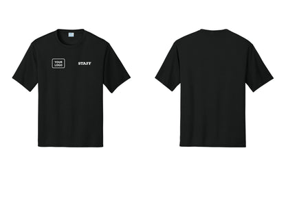 NYC Factory Custom Logo Staff Performance T-Shirt (Rustic) - STAFF + Your Logo - Black