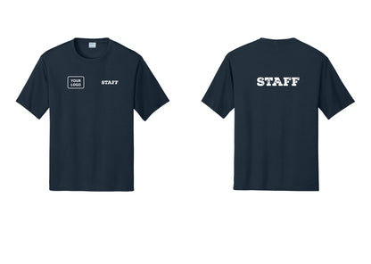 NYC Factory Custom Logo Staff Performance T-Shirt (Rustic) - STAFF + Your Logo + Back - Navy