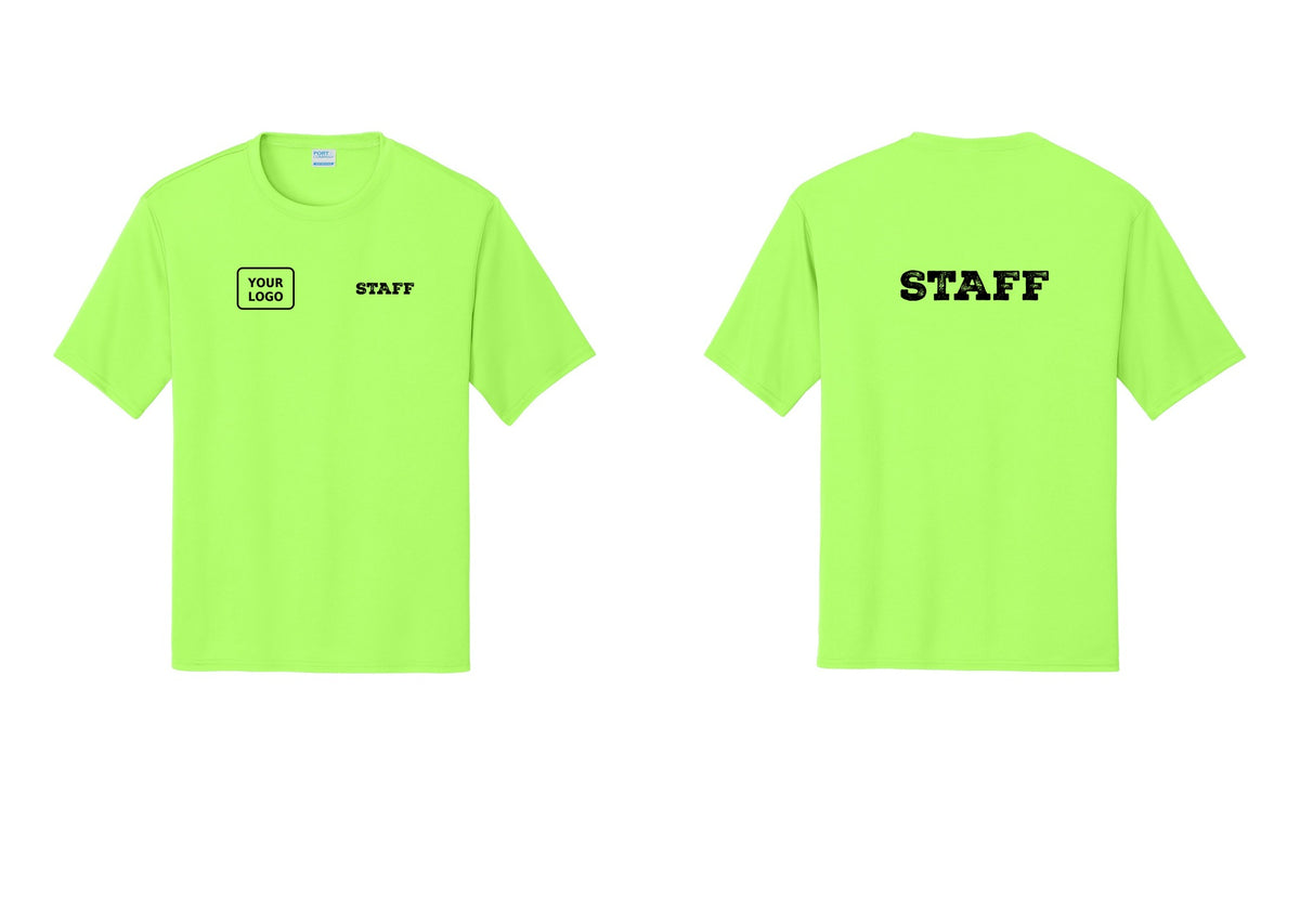 NYC Factory Custom Logo Staff Performance T-Shirt (Rustic) - STAFF + Your Logo + Back - Neon Green