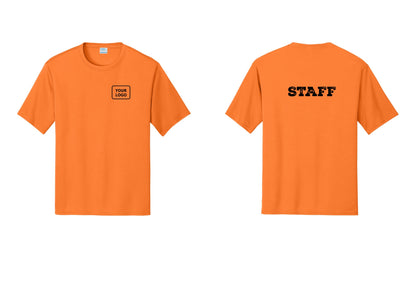 NYC Factory Custom Logo Staff Performance T-Shirt (Rustic) - Your Logo + Back - Neon Orange