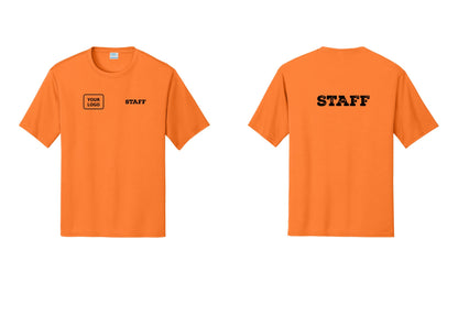 NYC Factory Custom Logo Staff Performance T-Shirt (Rustic) - STAFF + Your Logo + Back - Neon Orange