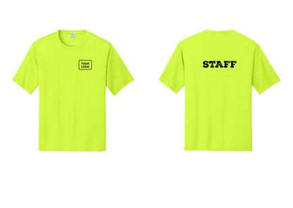 NYC Factory Custom Logo Staff Performance T-Shirt (Rustic) - Your Logo + Back - Neon Yellow