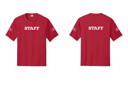 NYC Factory Custom Logo Staff Performance T-Shirt (Rustic) - Front + Back + Your Logo Sleeves - Red