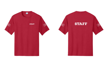 NYC Factory Custom Logo Staff Performance T-Shirt (Rustic) - Chest + Back + Your Logo Sleeves - Red