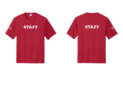 NYC Factory Custom Logo Staff Performance T-Shirt (Rustic) - Front + Back + Your Logo Sleeve - Red