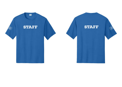 NYC Factory Custom Logo Staff Performance T-Shirt (Rustic) - Front + Back + Your Logo Sleeve - Royal