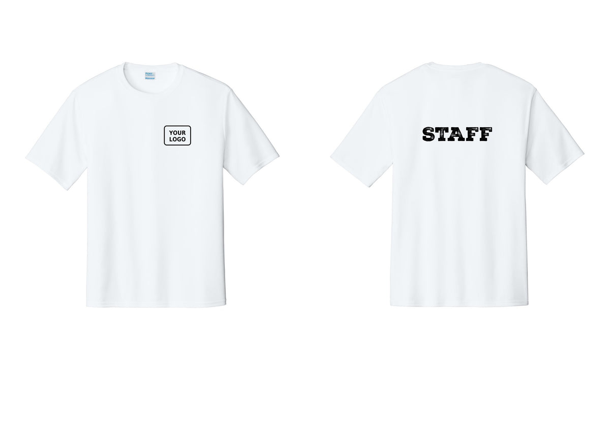 NYC Factory Custom Logo Staff Performance T-Shirt (Rustic) - Your Logo + Back - White