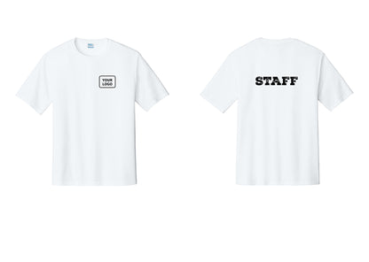 NYC Factory Custom Logo Staff Performance T-Shirt (Rustic) - Your Logo + Back - White