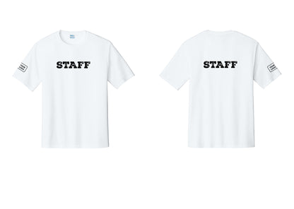 NYC Factory Custom Logo Staff Performance T-Shirt (Rustic) - Front + Back + Your Logo Sleeve - White
