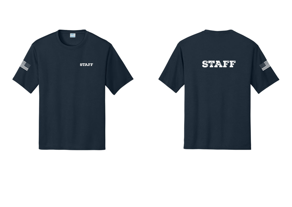 NYC Factory Staff Performance T-Shirt (Rustic) - Chest + Back + US Flag Sleeve - Navy