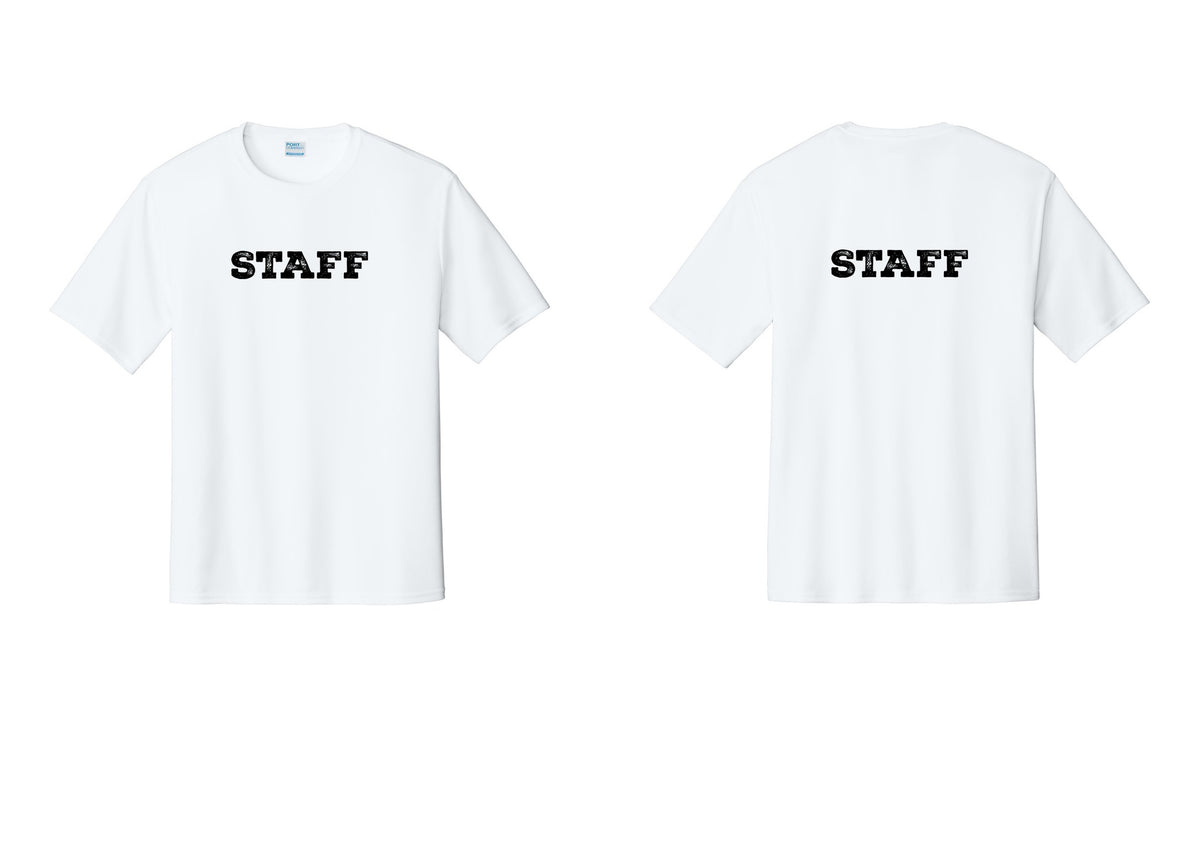 NYC Factory Staff Performance T-Shirt (Rustic) - Front + Back - White