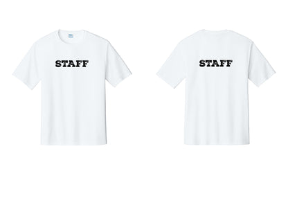 NYC Factory Staff Performance T-Shirt (Rustic) - Front + Back - White