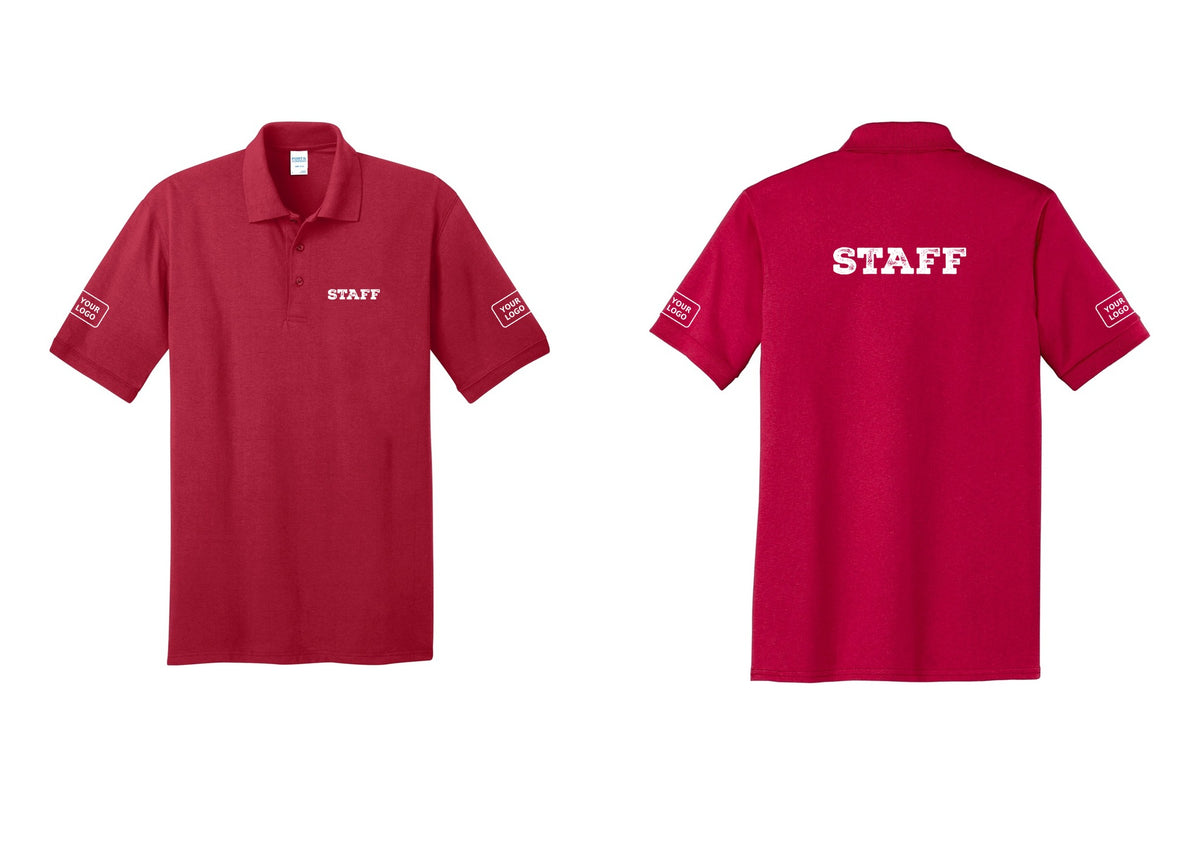NYC Factory Custom Logo Staff Polo Shirt (Rustic) - Chest + Back + Your Logo Sleeves - Red