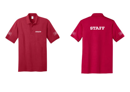 NYC Factory Custom Logo Staff Polo Shirt (Rustic) - Chest + Back + Your Logo Sleeves - Red