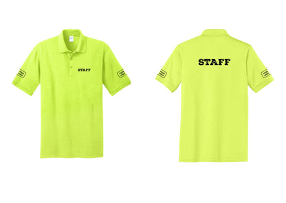 NYC Factory Custom Logo Staff Polo Shirt (Rustic) - Chest + Back + Your Logo Sleeves - Safety Green