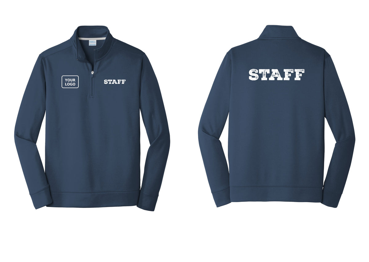 NYC Factory Custom Logo Staff Performance Fleece 1/4-Zip Pullover Sweatshirt (Rustic) - STAFF + Your Logo + Back - Navy