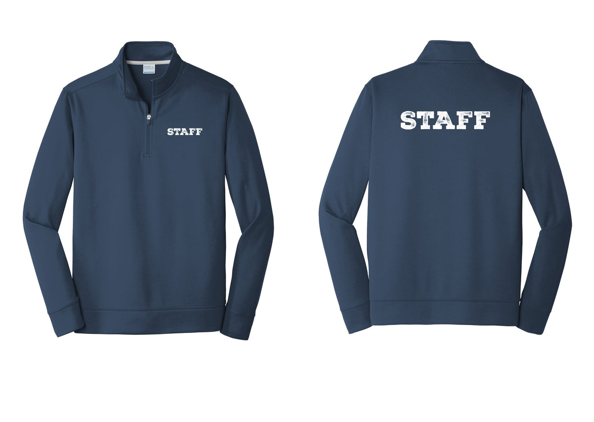 NYC Factory Staff Performance Fleece 1/4-Zip Pullover Sweatshirt (Rustic) - Chest + Back - Navy