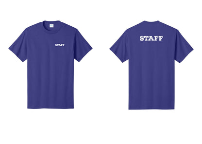 NYC Factory Staff T-Shirt, Rustic Lettering - Chest + Back - Purple