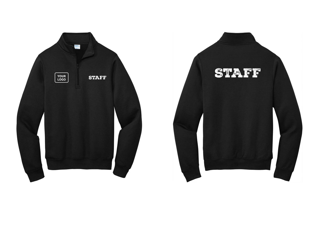 NYC Factory Custom Logo Staff Cotton Fleece 1/4-Zip Pullover Sweatshirt (Rustic) - STAFF + Your Logo + Back - Black