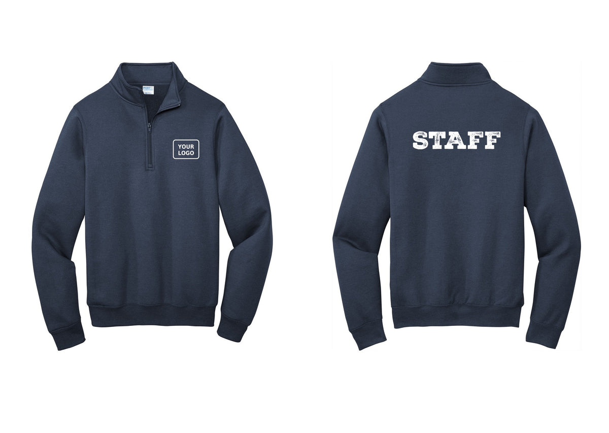 NYC Factory Custom Logo Staff Cotton Fleece 1/4-Zip Pullover Sweatshirt (Rustic) - Your Logo + Back - Navy