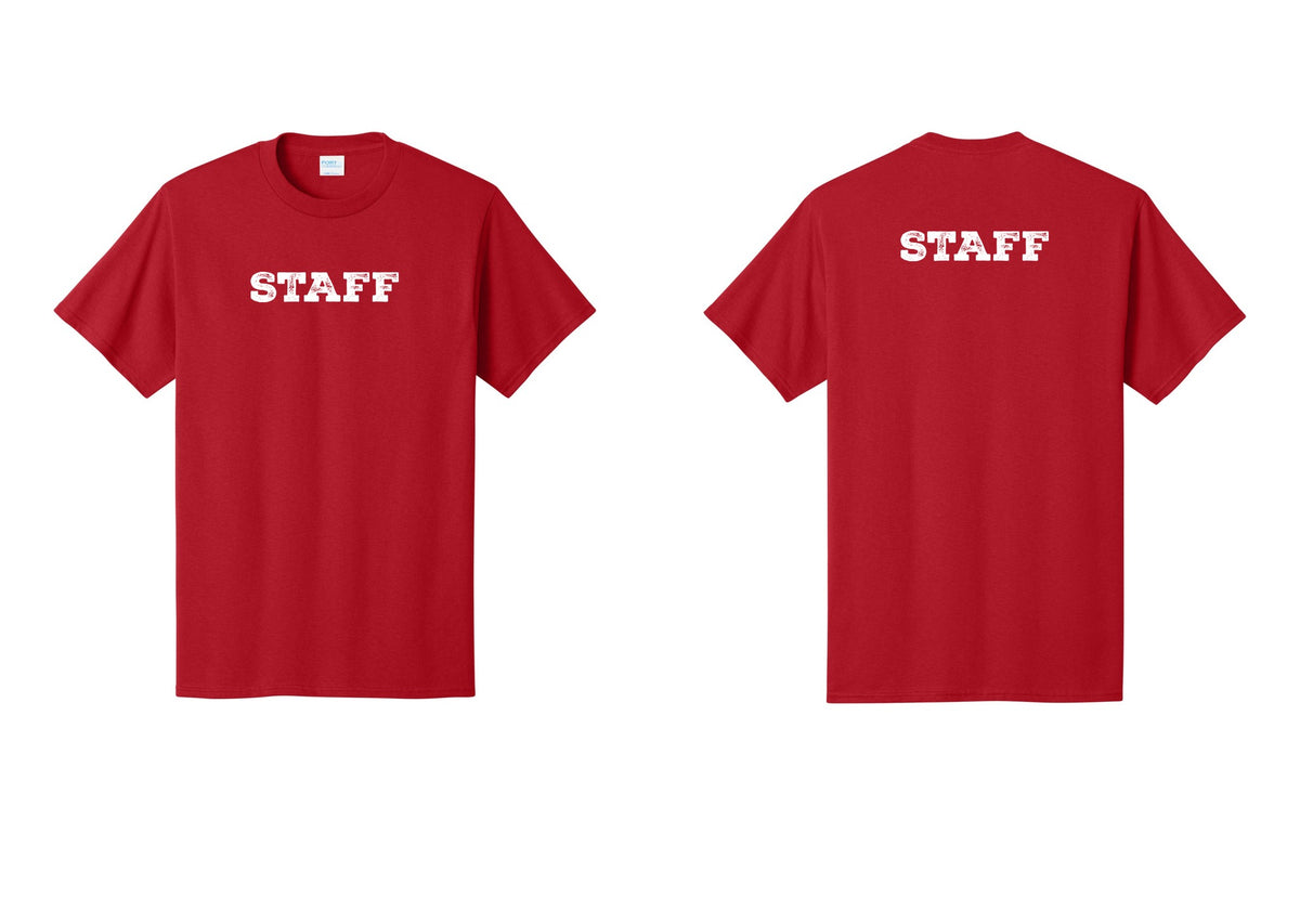 NYC Factory Staff T-Shirt, Rustic Lettering - Front + Back - Red