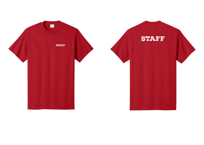 NYC Factory Staff T-Shirt, Rustic Lettering - Chest + Back - Red