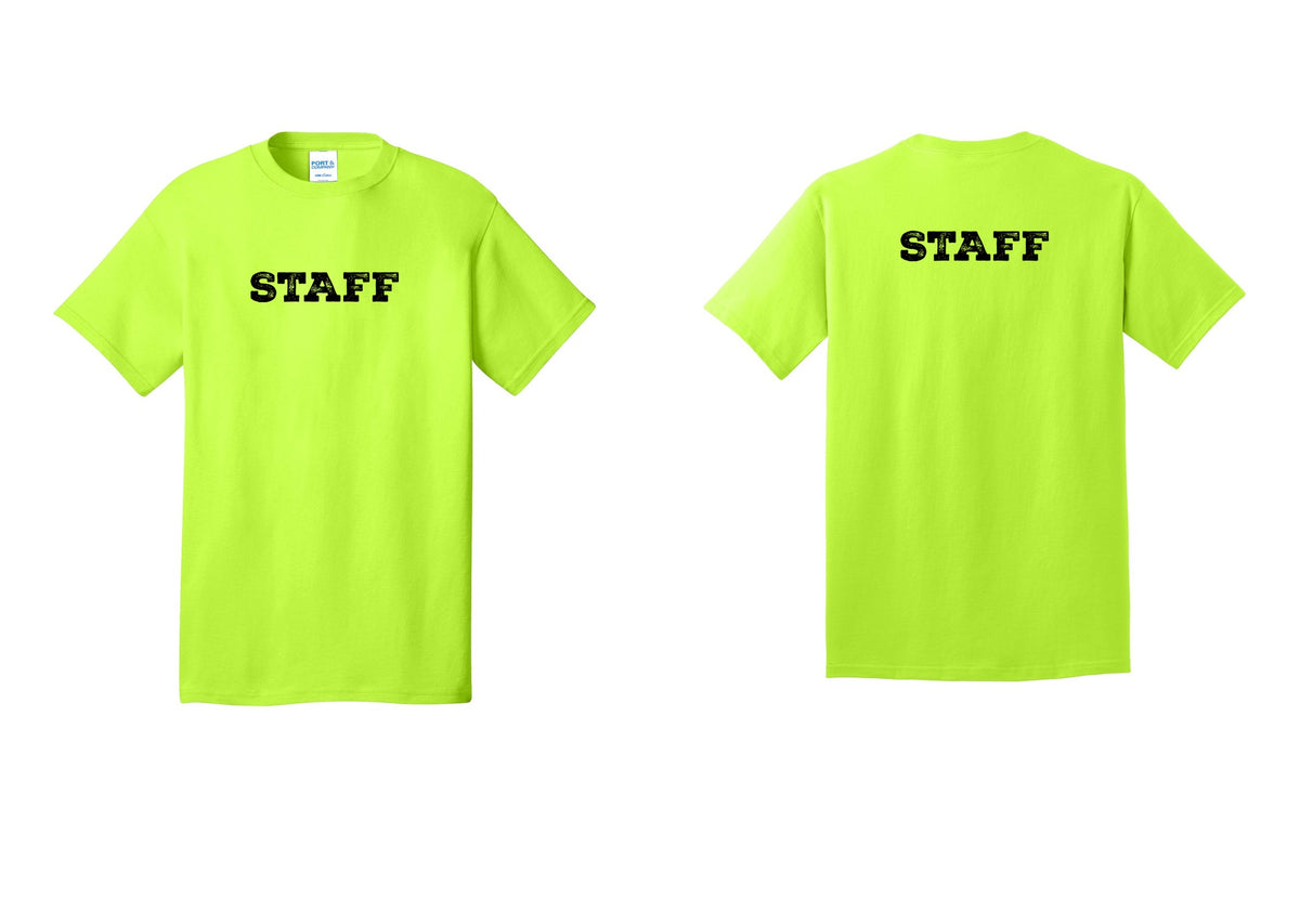 NYC Factory Staff T-Shirt, Rustic Lettering - Front + Back - Safety Green